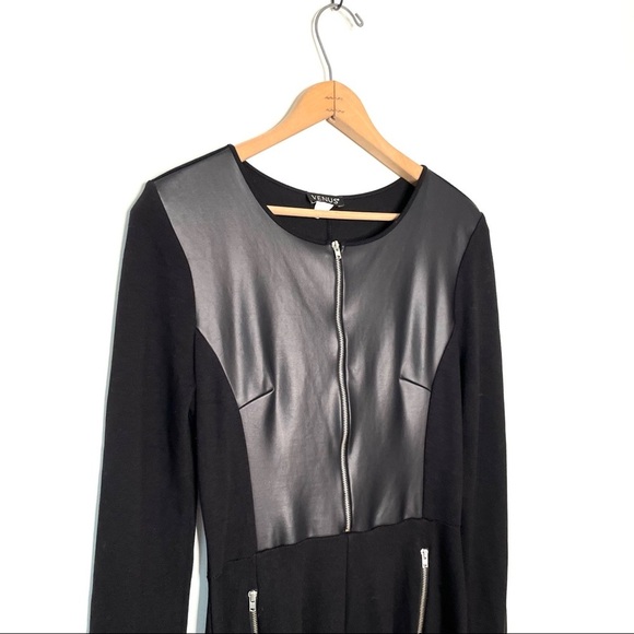 Venus | Faux Leather Long Sleeve A-Line Dress - Picture 3 of 8